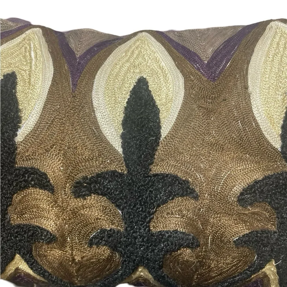 Ornate Brown and Black Accent Pillow with Symmetrical Motifs